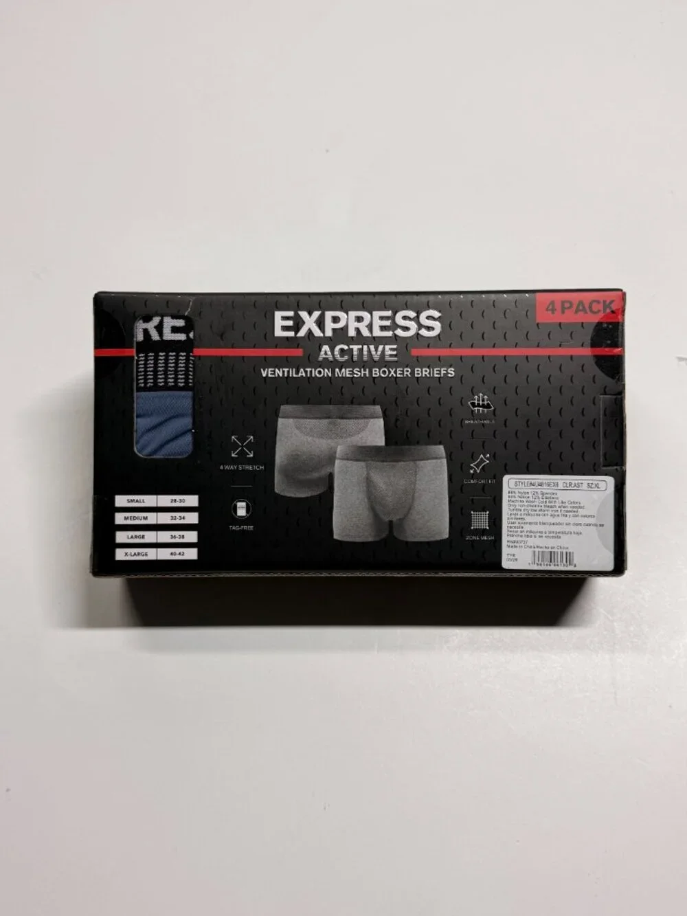 NWT Express Active Microfiber Boxer Briefs - XL - Multi Colors - 4 Pack